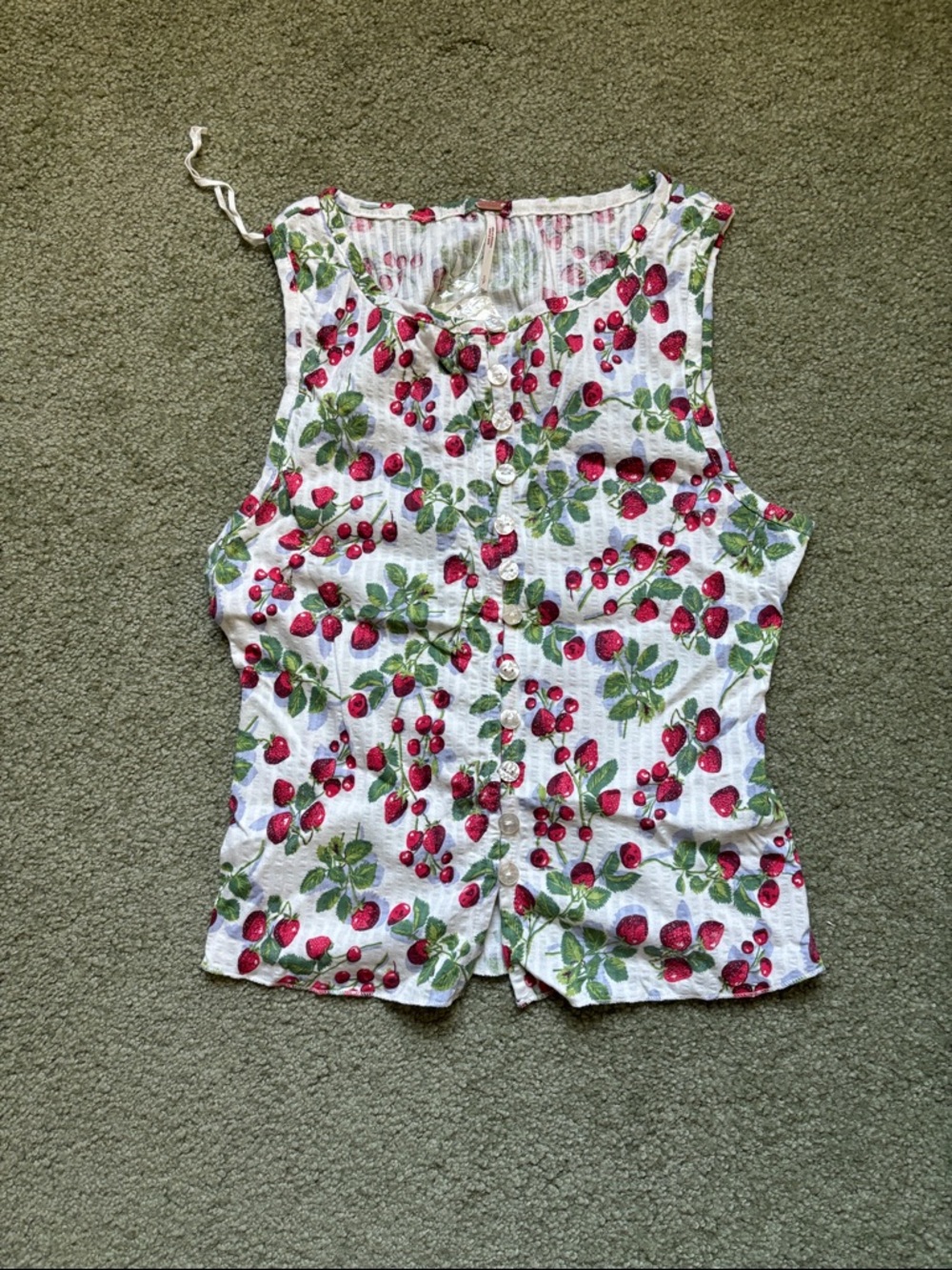 Free People White Strawberry & Cherry Button Front Top